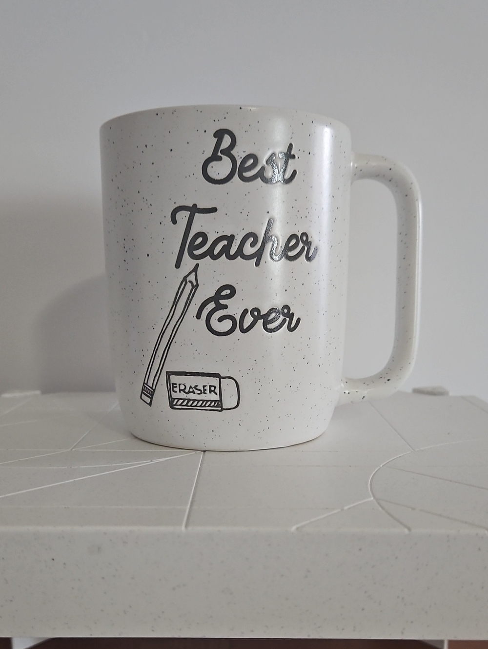 Best Teacher Ever White Speckled Ceramic Mug